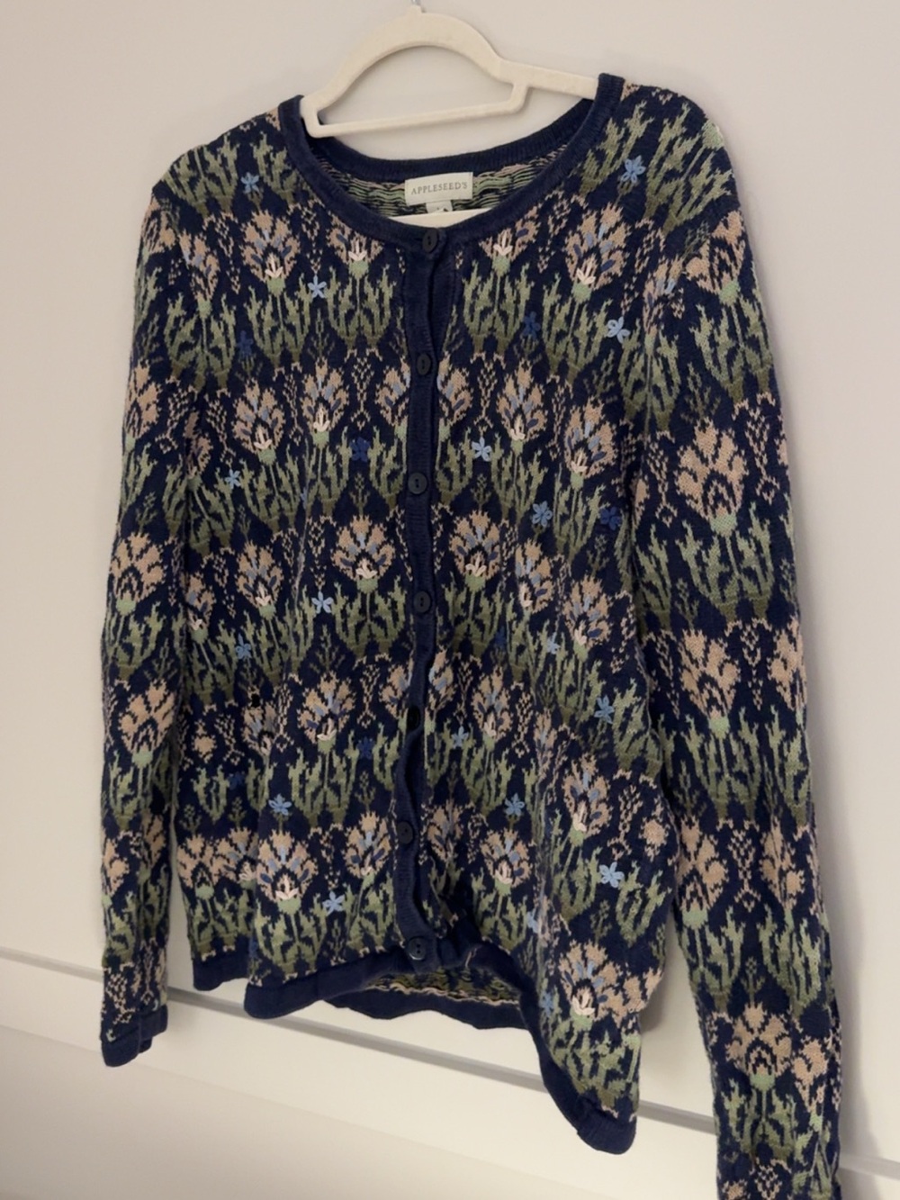 VINTAGE FLORAL JACQUARD BUTTON UP CARDIGAN SWEATER SIZE L
